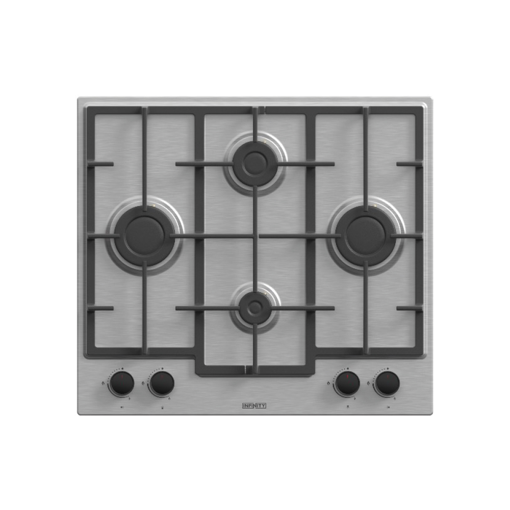 Plaque à Gaz 60 cm Inox, Grilles Fonte, Allumage Une Main Infinity