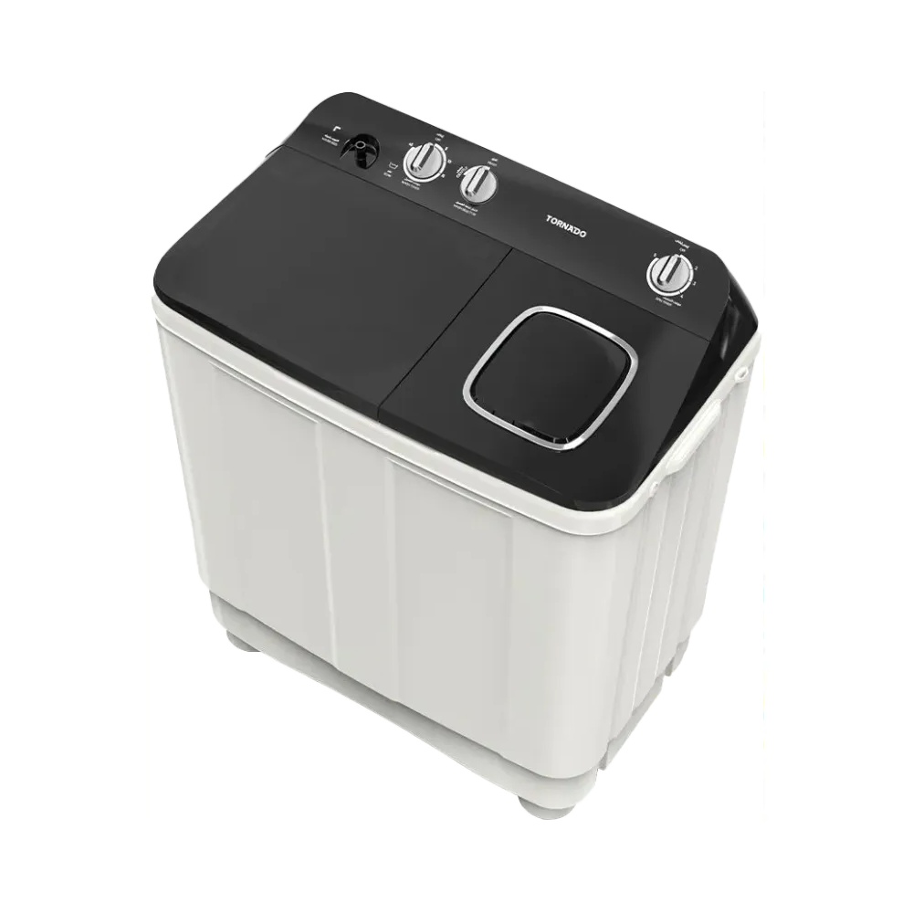 Lave Linge Semi-automatique 12 Kg, Panel et Couvercle Noir, 2 Programmes, 2 Moteurs Tornado