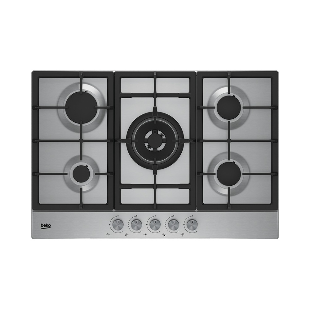 Plaque à Gaz Beko 75 cm 5 Feux dont Wok Fonte Inox