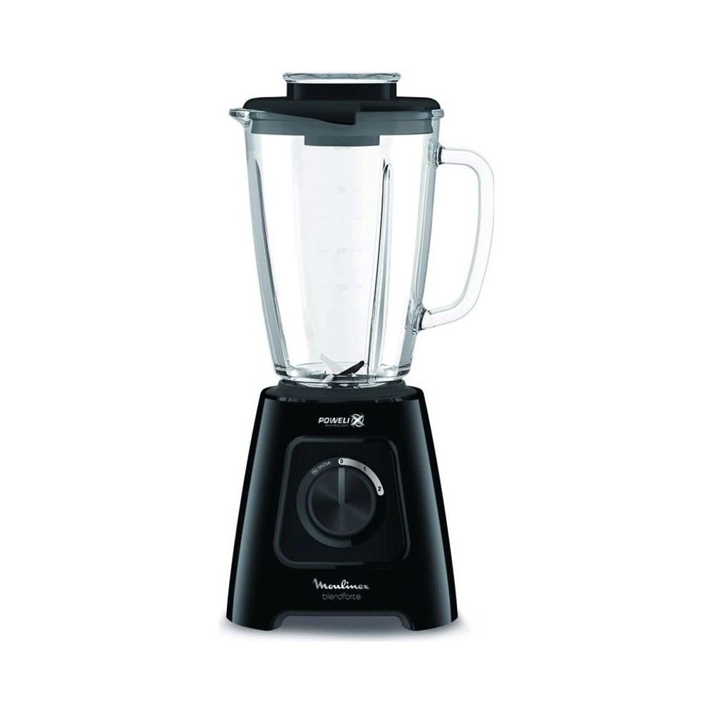 Blender 600 W Bol 1,75 L Noir en Verre + Bol en Plastique + Moulin à Café Moulinex