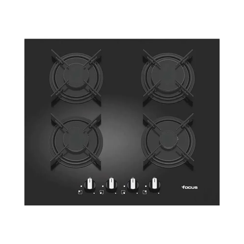 Plaque 4 Feux Gaz 60 cm Vitro Noir Focus