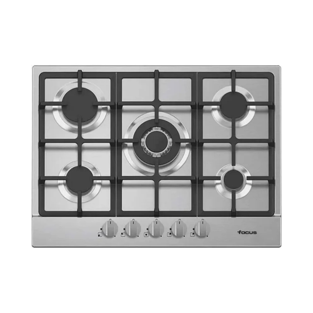Plaque 5 Feux Gaz 70 cm Grilles Fonte Inox Focus