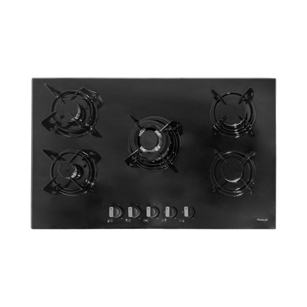 Plaque 5 Feux Gaz 86 cm Vitro Noir Focus