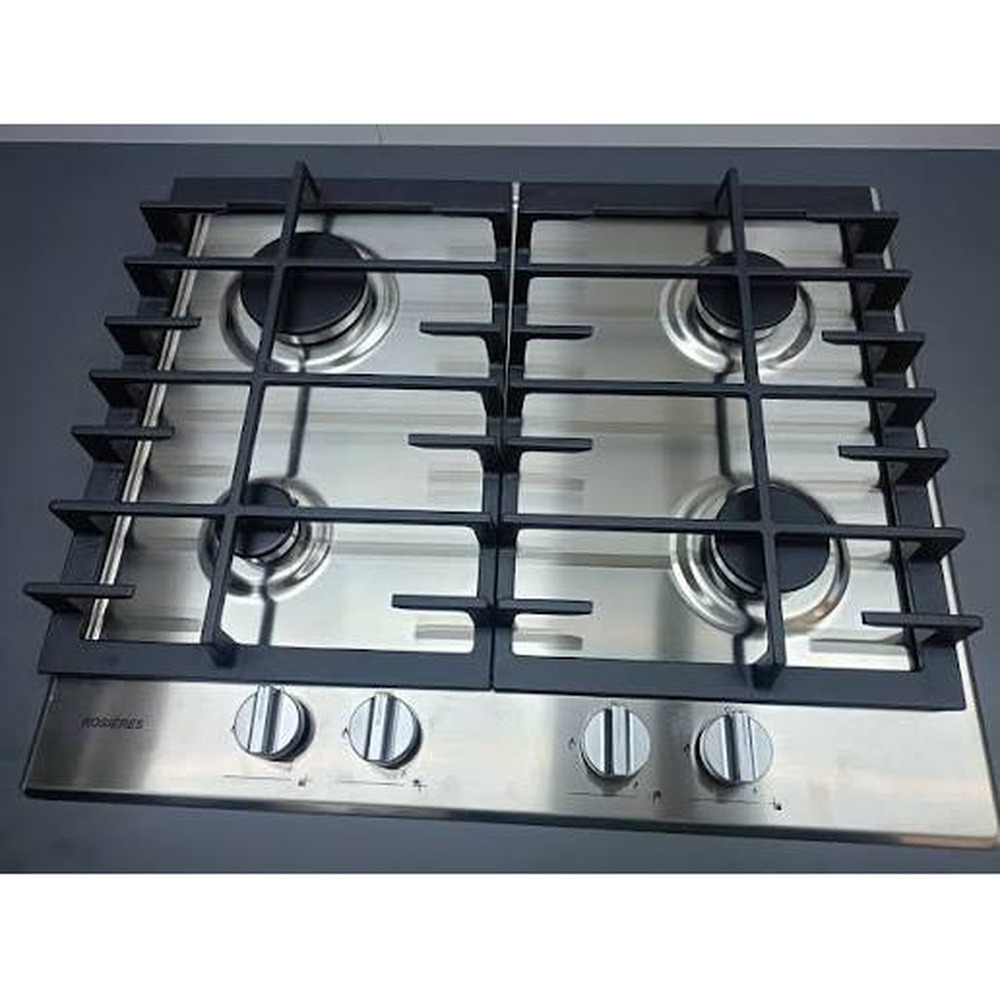 Plaque de Cuisson à Gaz Rosières RDHG6BRK3X 60 cm Inox, 4 Feux, Grilles Fonte