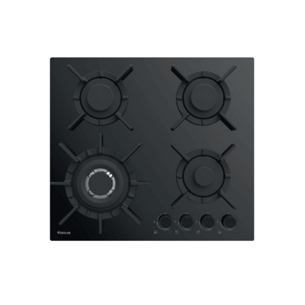 Plaque 4 Feux Gaz 60 cm Grilles Fonte Thermocouple Vitro Noir Focus