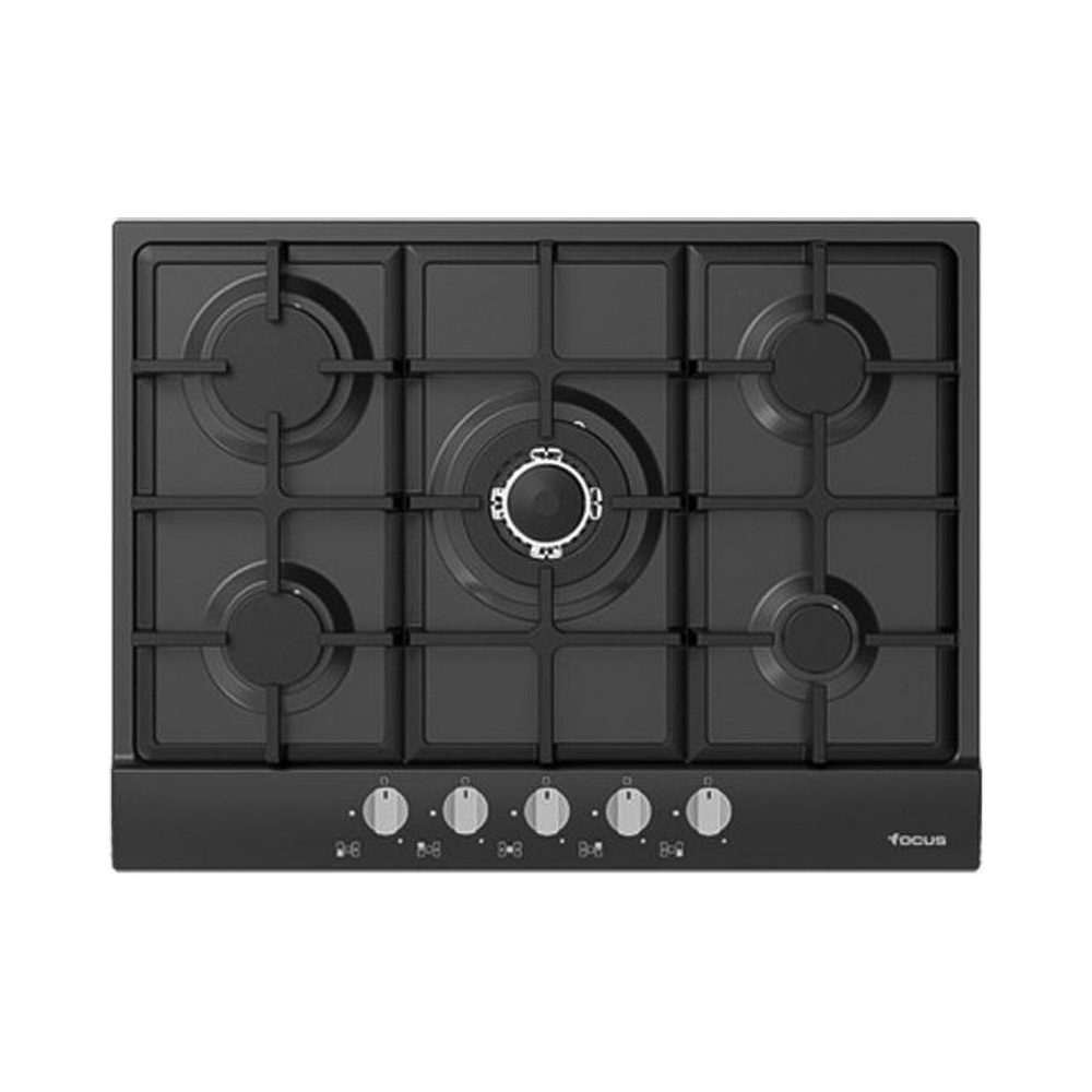 Plaque 5 Feux Gaz 70 cm Grilles Fonte Thermocouple Vitro Noir Focus